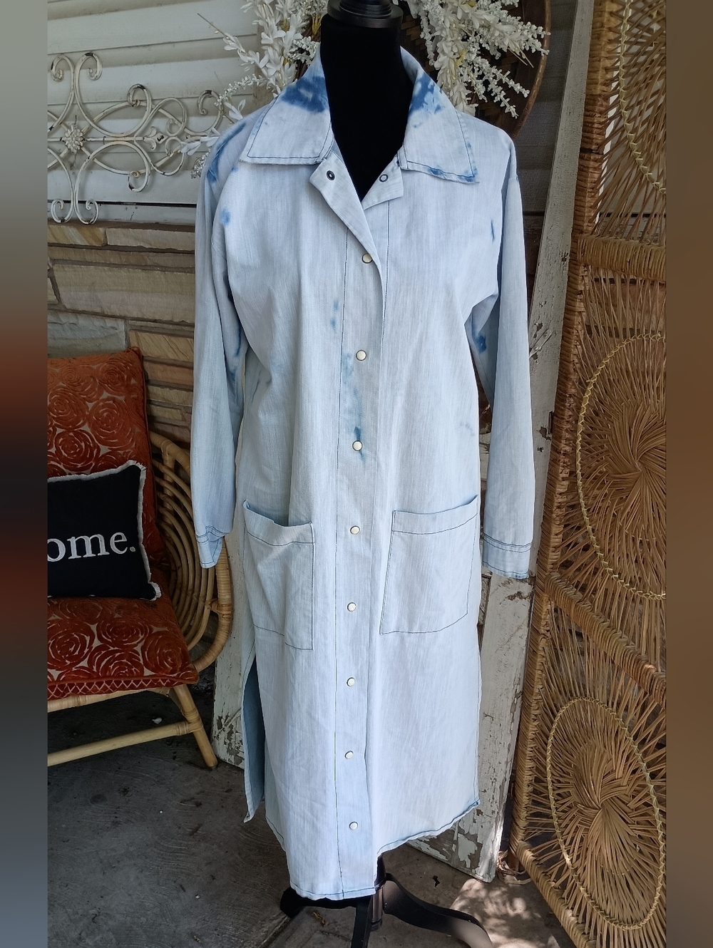 Finely Crafted Jeans Light Blue Snap Button Midi Shirt Dress w/Front Pockets_S